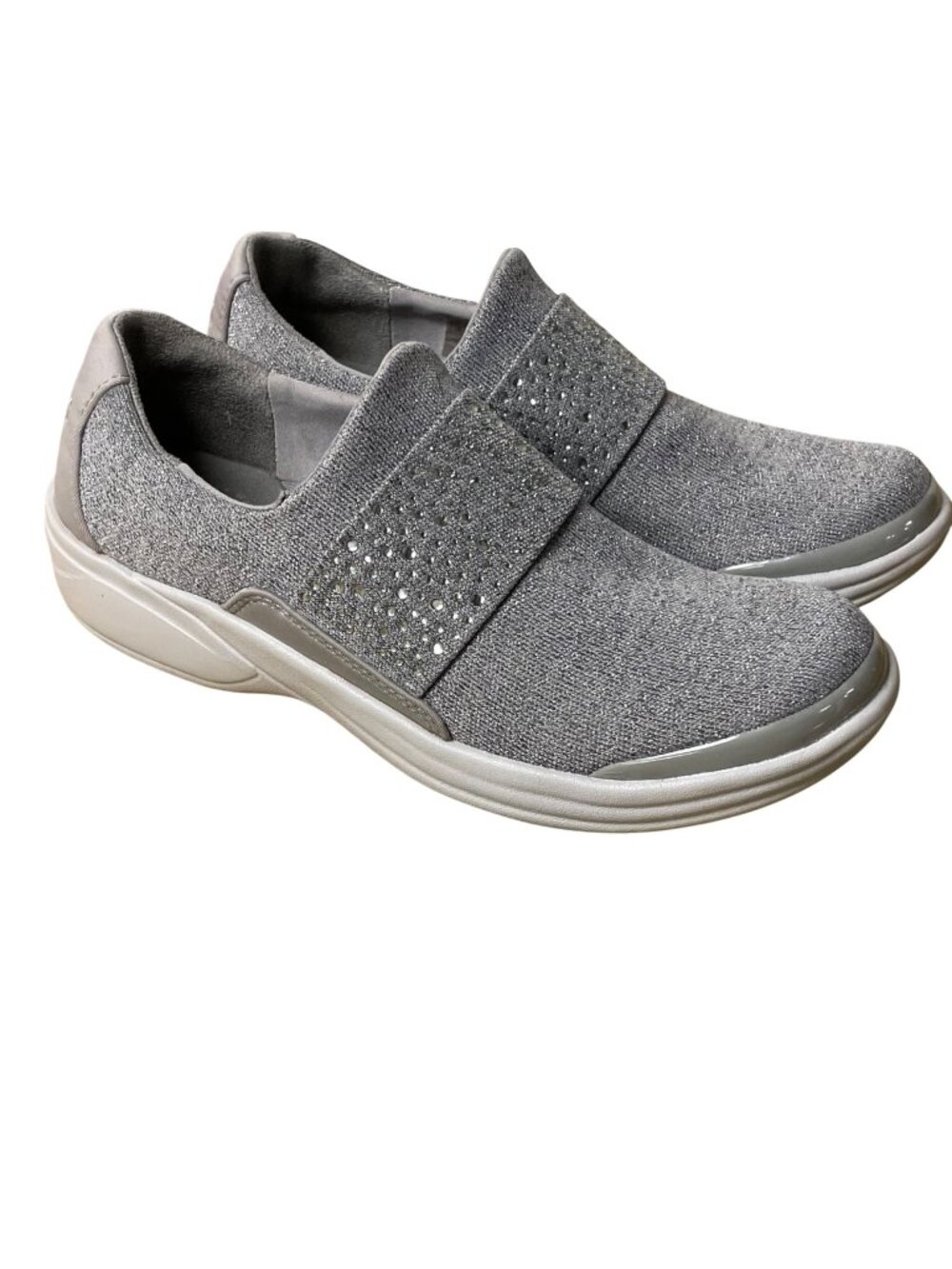 Bzees Pizazz Slip On Sparkle Loafer Sneaker Washable Comfort Gray Sz 7.5